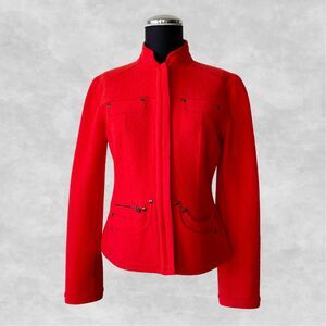 Per Se Red Wool Jacket Women’s US 6 Tailored Zip Front Stud Detail